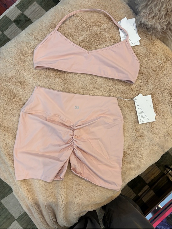 CSB Other - CSB Pink Ruched Bike Shorts and Bralette Set - Women's Activewear
